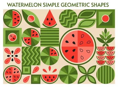 Set of watermelon elements in simple geometric forms. Abstract shapes Stock Illustration
