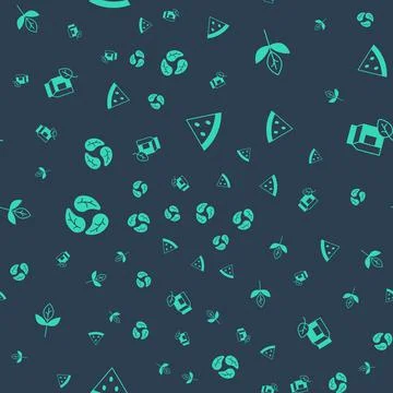 Set Watermelon, Leaf or leaves, and Vegan milk on seamless pattern. Vector Illustrazione stock