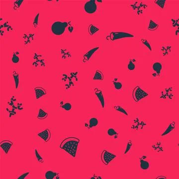 Set Watermelon, Pear, Ginger root and Hot chili pepper on seamless pattern Stock Illustration