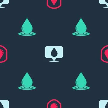 Set Waterproof, drop with location and on seamless pattern. Vector イラスト素材