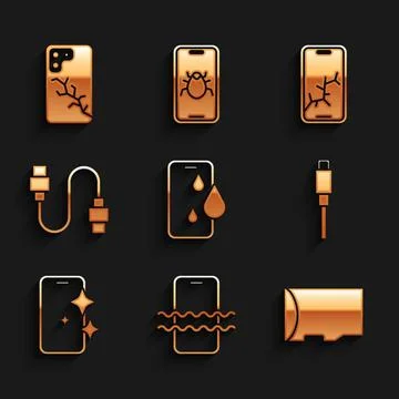 Set Waterproof phone, Micro SD memory card, USB cable cord, Glass screen Stock Illustration