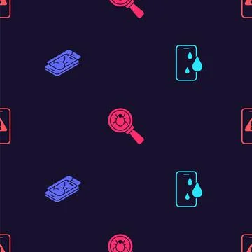 Set Waterproof phone, Mobile with broken screen, System bug and exclamation mark 库存插图
