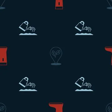 Set Waterproof rubber boot Location with leaf and Watering can on seamless pa Stock Illustration