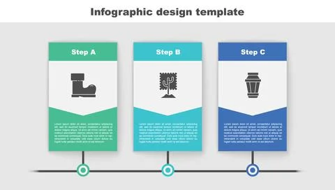 Set Waterproof rubber boot, Tree and Garden light lamp. Business infographic Ilustração Stock