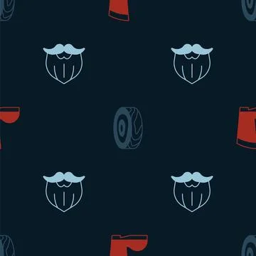 Set Waterproof rubber boot, Tree rings and Mustache and beard on seamless イラスト素材