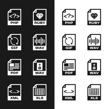 Set WAV file document, GIF, PHP, RUBY, PDF and icon. Vector イラスト素材