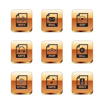 Set WAV file document, HTML, MP3, PHP, and GIF icon. Vector イラスト素材