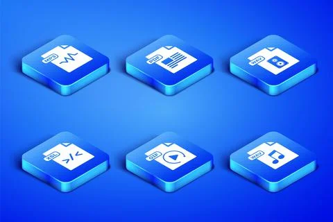 Set WAV file document, MP3, GIF, XSL, PDF and icon. Vector 스톡 일러스트