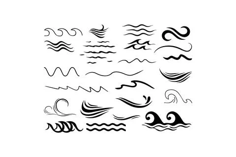 Set of Wave and Water Line Icons in Various Styles. Vector illustration desig Stock Illustration