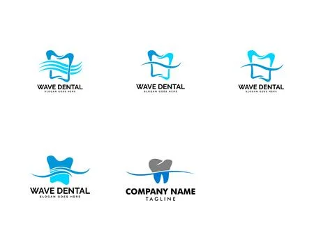 Set of Wave Dental Teeth Logo Design Vector Template Stock Illustration