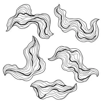 Set of wave elements. Abstract linear curls. Illustrazione stock