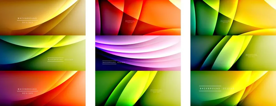 Set of wave liquid style lines with shadows and light on gradient backgrounds イラスト素材