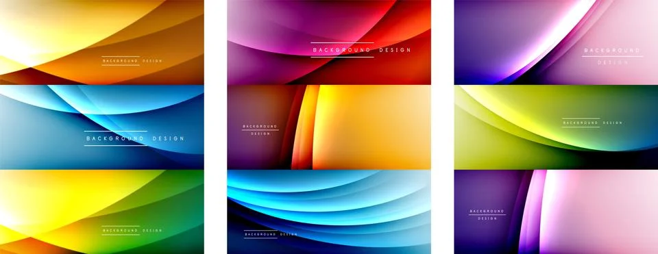 Set of wave liquid style lines with shadows and light on gradient backgrounds イラスト素材