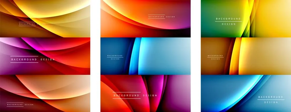 Set of wave liquid style lines with shadows and light on gradient backgrounds イラスト素材