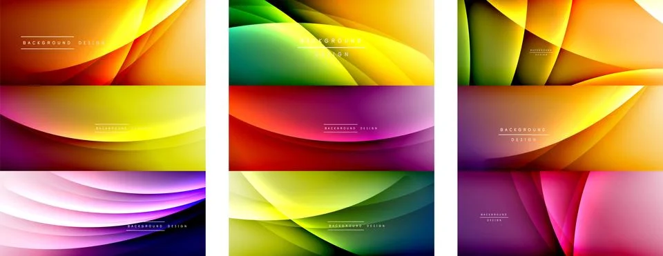 Set of wave liquid style lines with shadows and light on gradient backgrounds イラスト素材