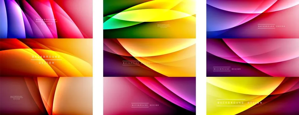 Set of wave liquid style lines with shadows and light on gradient backgrounds イラスト素材