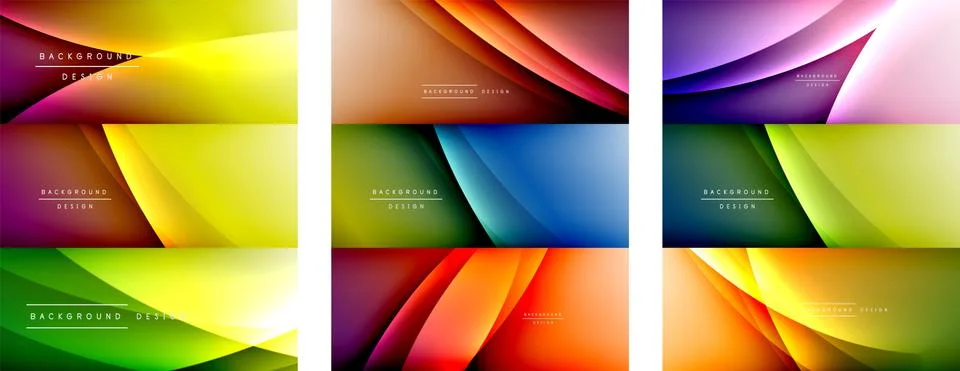 Set of wave liquid style lines with shadows and light on gradient backgrounds イラスト素材