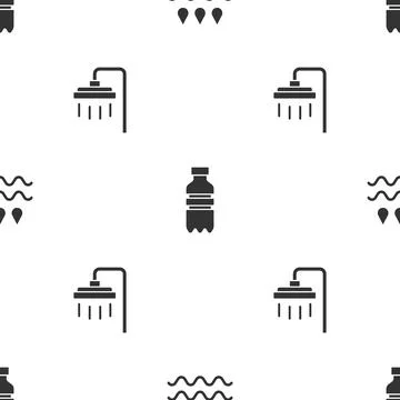 Set Wave with water drop, Bottle of and Shower on seamless pattern. Vector Stock Illustration
