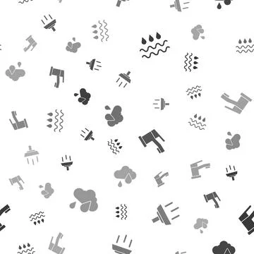Set Wave with water drop, Shower, Water tap and Cloud rain on seamless pattern Stock Illustration