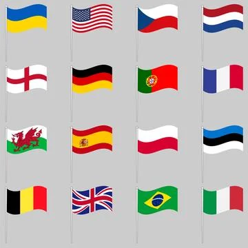 Set of waving flags of the main countries Stock Illustration