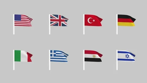 Set of waving flags on white poles. matte finish technique Stock Footage 168414648