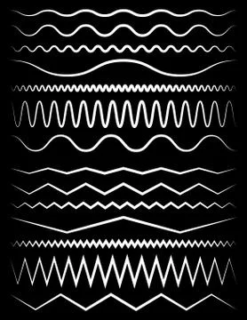 Set of wavy and zigzag lines on black 스톡 일러스트