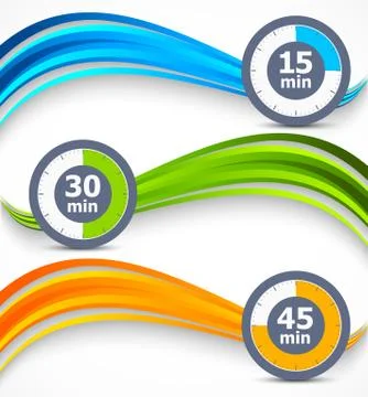 Set of wavy banners with timers Stock Illustration
