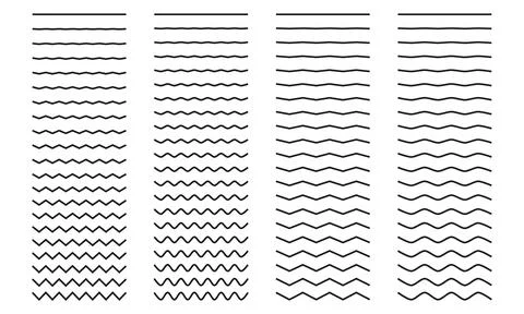 Set of wavy curved and zig zag criss cross horizontal lines on white backgrou Stock Illustration