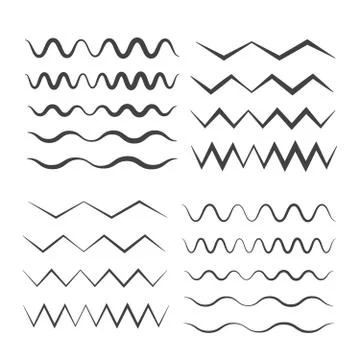 Set of wavy. Curvy and zigzag cross horizontal lines Stock Illustration