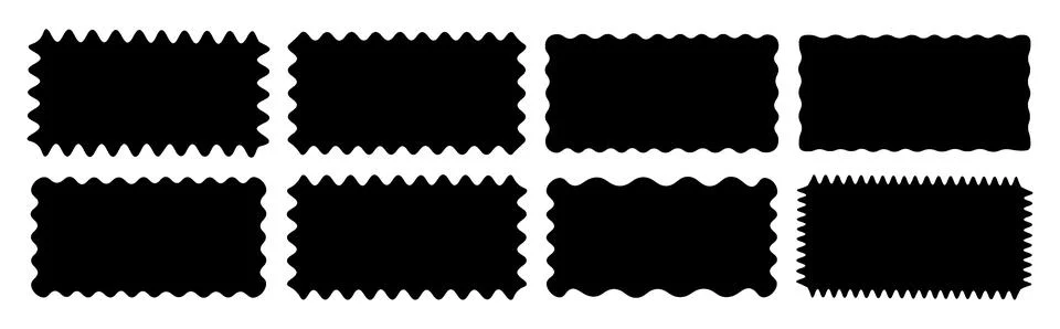 Set of wavy edge rectangular frames with zigzag and squiggle outlines. Blac.. Ilustração Stock