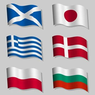 Set of wavy flags of the world Stock Illustration