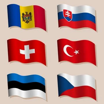 Set of wavy flags of the world Stock Illustration