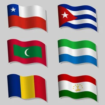 Set of wavy flags of the world Stock Illustration