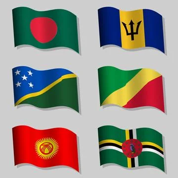 Set of wavy flags of the world Stock Illustration
