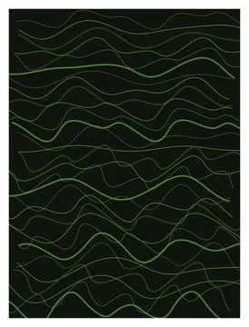 Set of wavy green lines on black background for modern abstract design patter Stock Illustration
