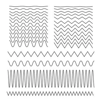 Set of wavy horizontal lines. Black wave on a white background, pattern. Line Stock Illustration