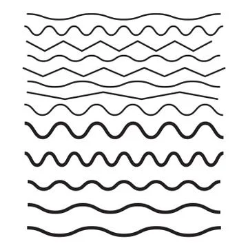 Set of wavy horizontal thin and thick lines. Waves outline icon. Wave thin li Stock Illustration