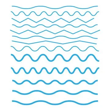 Set of wavy horizontal thin and thick lines. Waves outline icon. Wave thin li Stock Illustration