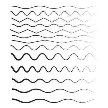 Set of wavy horizontal thin and thick lines. Waves outline icon. Wave thin li Stock Illustration