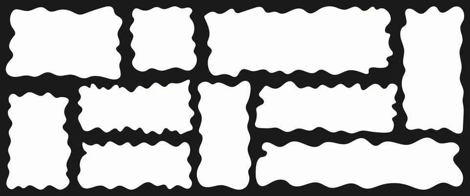 Set of wavy organic rectangles white on dark background. Composition geomet.. 스톡 일러스트