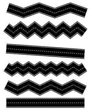 Set of wavy road elements with dashed lines (Straight version is repeatable) 스톡 일러스트