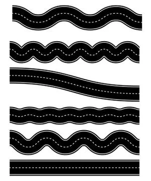 Set of wavy road elements with dashed lines (Straight version is repeatable) イラスト素材