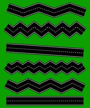 Set of wavy road elements with dashed lines (Straight version is repeatable) 스톡 일러스트