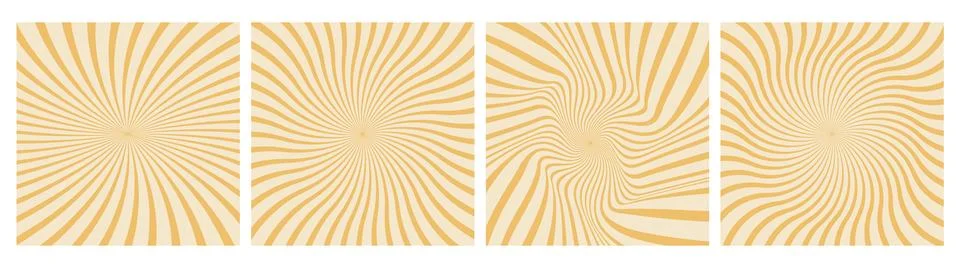 Set of wavy sun rays retro backgrounds in 60s and 70s style. Vibrant sunbur.. Illustrazione stock