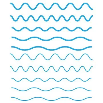 Set of wavy, zigzag, horizontal lines. Waves outline icon. Wave thin line sym Stock Illustration