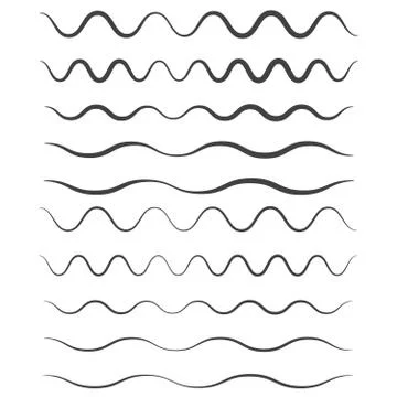 Set of wavy, zigzag, horizontal lines. Waves outline icon. Wave thin line sym Stock Illustration
