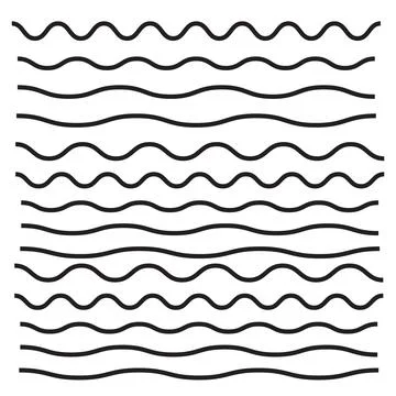 Set of wavy, zigzag, horizontal lines. Waves outline icon. Wave thin line sym 스톡 일러스트