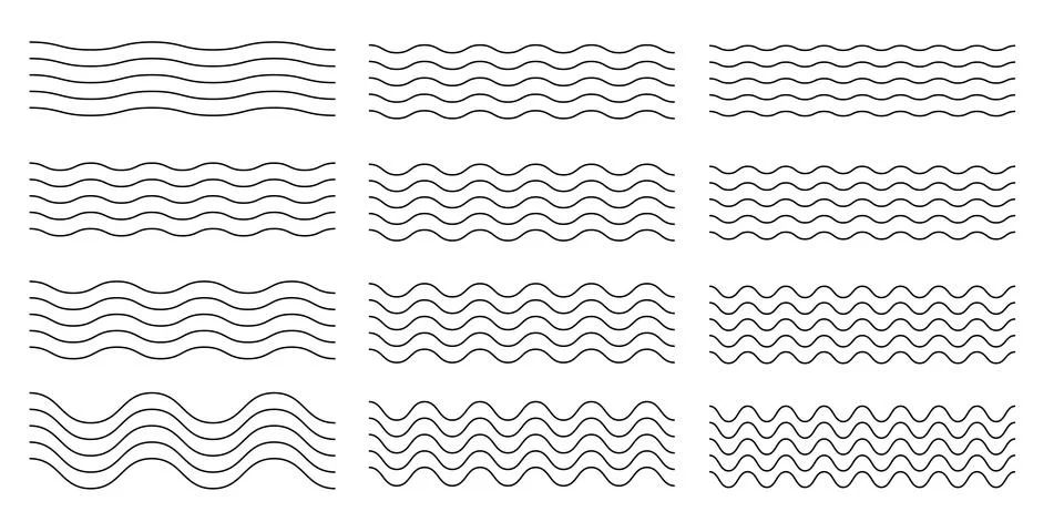 Set of wavy zigzag lines. Zigzag and wavy horizontal underline. Stock Illustration