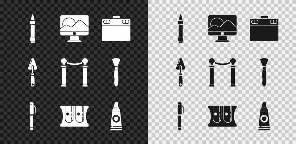 Set Wax crayons for drawing, Computer monitor screen, Graphic tablet, Pen Stock Illustration