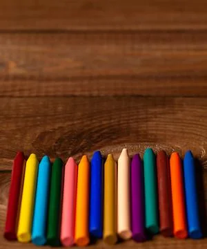 Set of wax crayons in a row for drawing. Stock Photos